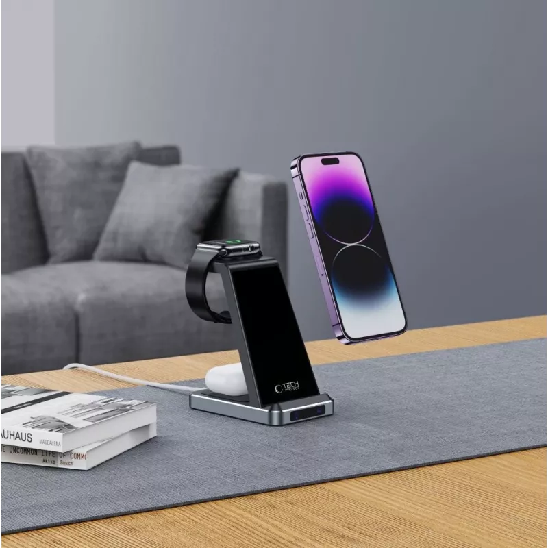 Tech-Protect QI15W-A26 3IN1 bezdrôtová nabíjacia stanica čierna
