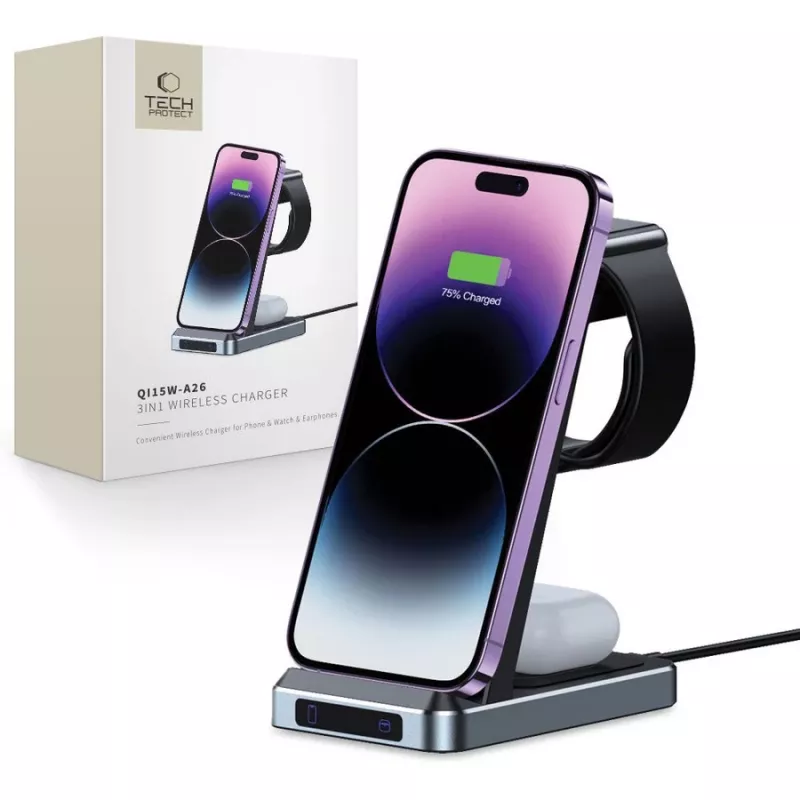 Tech-Protect QI15W-A26 3IN1 bezdrôtová nabíjacia stanica čierna