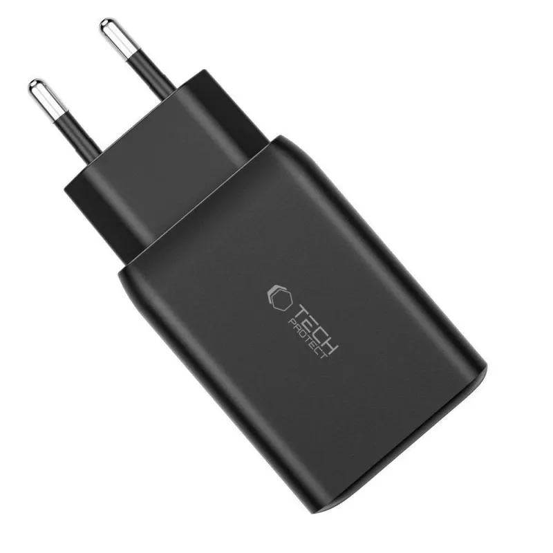 TECH-PROTECT C65W 3-portový sieťový nabíjací adaptér PD 65W / QC3.0 biely