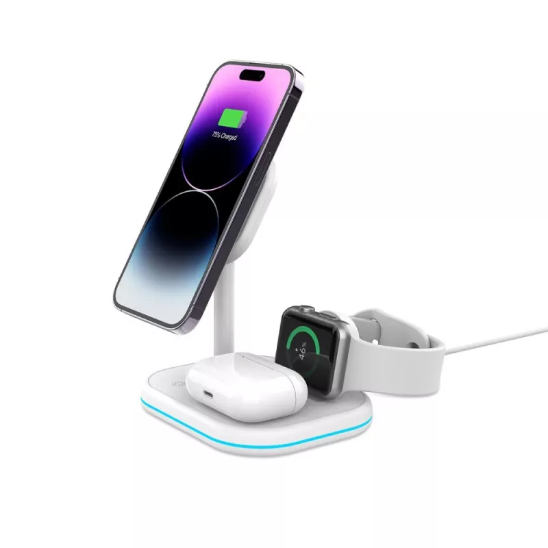 TECH-PROTECT QI15W-A27 3IN1 magnetická MagSafe bezdrôtová nabíjačka biela