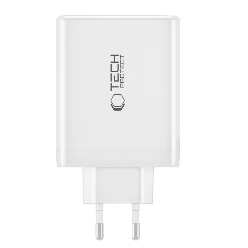 Tech-Protect NC100W-GAN 4-portový biely GaN nástenný nabíjací adaptér 100W USB-C USB-A
