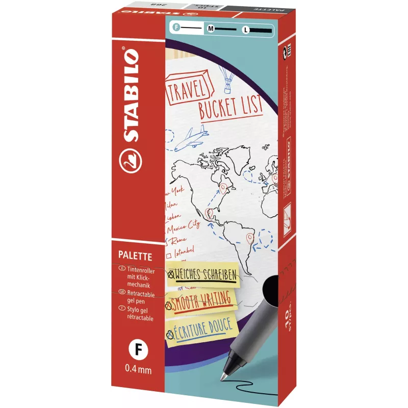 STABILO Palette Retractable fineliner pero - čierne - 0,4 mm jemné - obojručné - plastové telo - gumená rukoväť