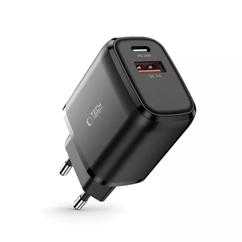 TECH-PROTECT C20W 2-portová sieťová nabíjačka PD20W/QC3.0 čierna