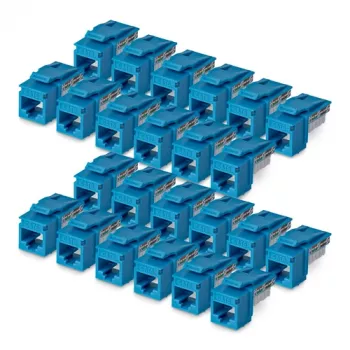 StarTech.com Cat6 Keystone Jack 24 ks balenie, RJ45 Ethernet Keystone spojka, UTP Cat6 nástenná zásuvka, 90 stupňov 110 Punch Down, modrá
