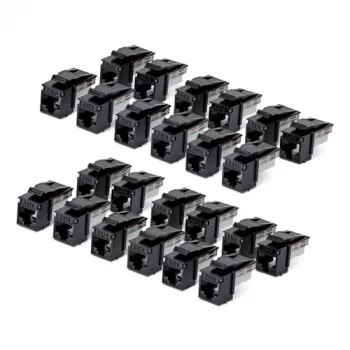 StarTech.com Cat6 Keystone Jack 24 ks balenie, RJ45 Ethernet Keystone spojka, UTP Cat6 nástenná zásuvka, 90 stupňov 110 Punch Down, čierna, 10GBase-T