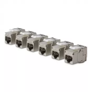 StarTech.com Cat8 Keystone Jack modul 6 ks balenie RJ45 Ethernet Keystone spojka, UTP Cat8 nástenná zásuvka, 180 stupňov, bez nástrojov, plochá, strieborná, RJ-45, konektor samica, 25/40GBase-T