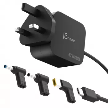 J5CREATE 67W GaN PD USB-C Mini-nabíjačka s 3 typmi DC konektorov