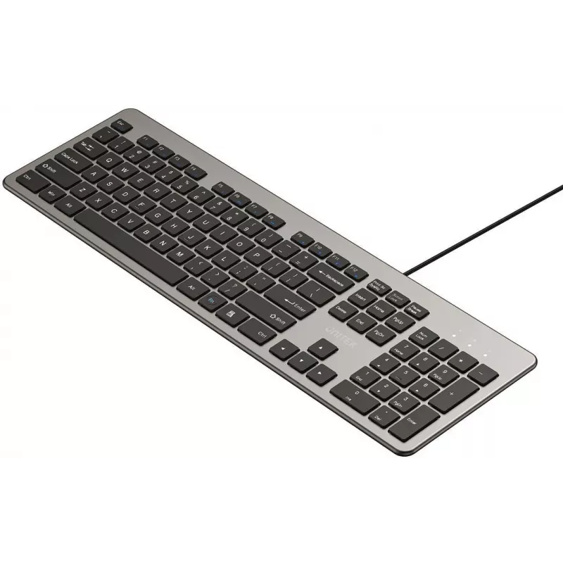 UNITEK SlimTap Káblová kancelárska klávesnica, USB-A, sivá