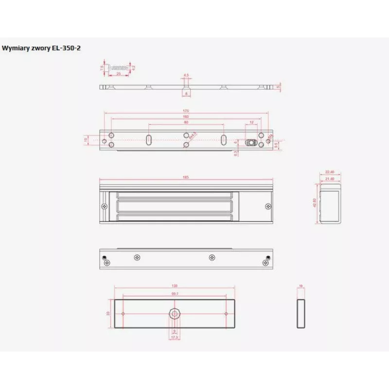 SCOT EL-350-2 Elektromagnetický zámok dverí 350 kg prídržná sila 12/24V DC