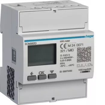 Hager ECM382D 3-fázový elektromer priamy 80A 4M M-Bus MID