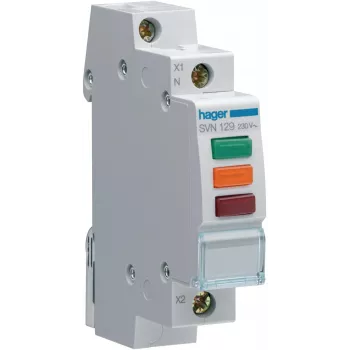 HAGER SVN129 signálna lampa, 230V AC, 3 x LED červená+zelená+oranžová, DIN lišta