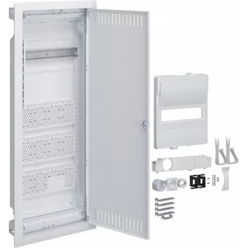 HAGER Volta Hybrid podomietkový rozvádzač, 12 modulov, 1 rad, 3 montážne dosky, 230V zásuvka, biela (RAL 9010)