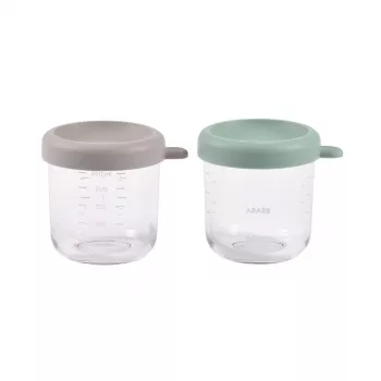 BEABA súprava sklenených nádob s viečkami 2 x 250 ml šalviová zelená/Gazelle