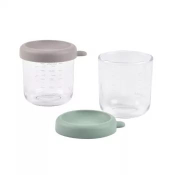 BEABA súprava sklenených nádob s viečkami 2 x 250 ml šalviová zelená/Gazelle