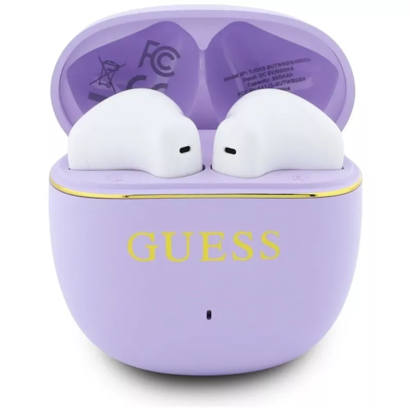 GUESS Glossy Gold Line Classic TWS slúchadlá - fialové