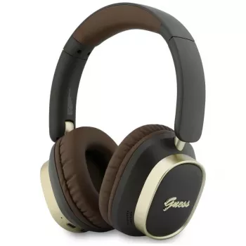 Guess Bluetooth náhlavné slúchadlá ENC Rectangle Metal Script hnedé