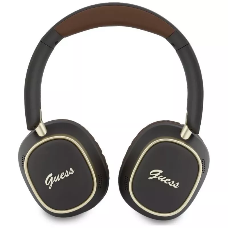 Guess Bluetooth náhlavné slúchadlá ENC Rectangle Metal Script hnedé