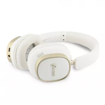Guess Bluetooth ENC Rectangle Metal Script náhlavné slúchadlá biele