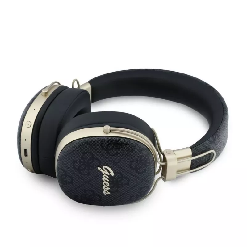 Guess náhlavné Bluetooth slúchadlá s ENC, Metal 4G Script Logo, čierne