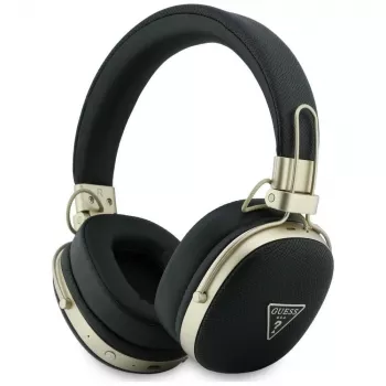 Guess náhlavné Bluetooth slúchadlá s ENC, kovové rebrované trojuholníkové logo, čierne