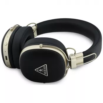 Guess náhlavné Bluetooth slúchadlá s ENC, kovové rebrované trojuholníkové logo, čierne
