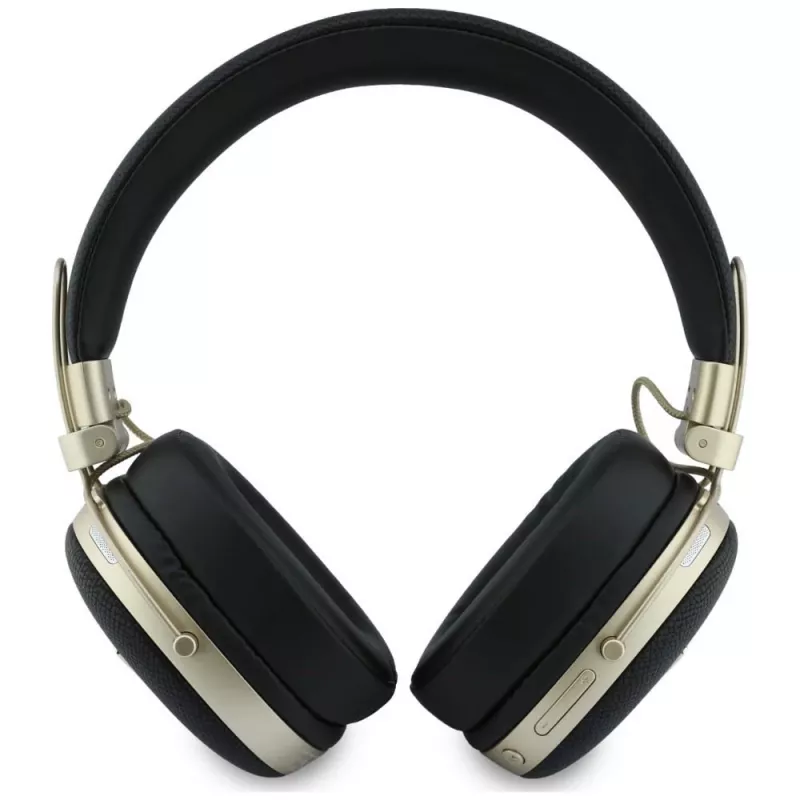 Guess náhlavné Bluetooth slúchadlá s ENC, kovové rebrované trojuholníkové logo, čierne