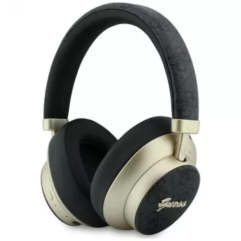 Guess GUE005456 náhlavné Bluetooth slúchadlá s ENC, 4G Gold Script Metal, čierne