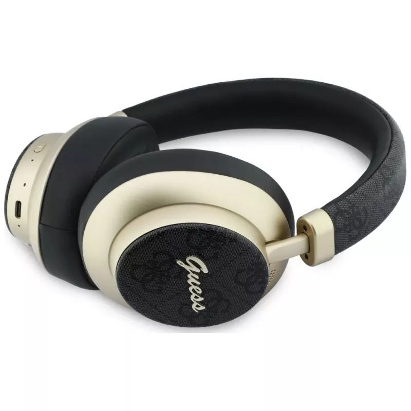 Guess GUE005456 náhlavné Bluetooth slúchadlá s ENC, 4G Gold Script Metal, čierne
