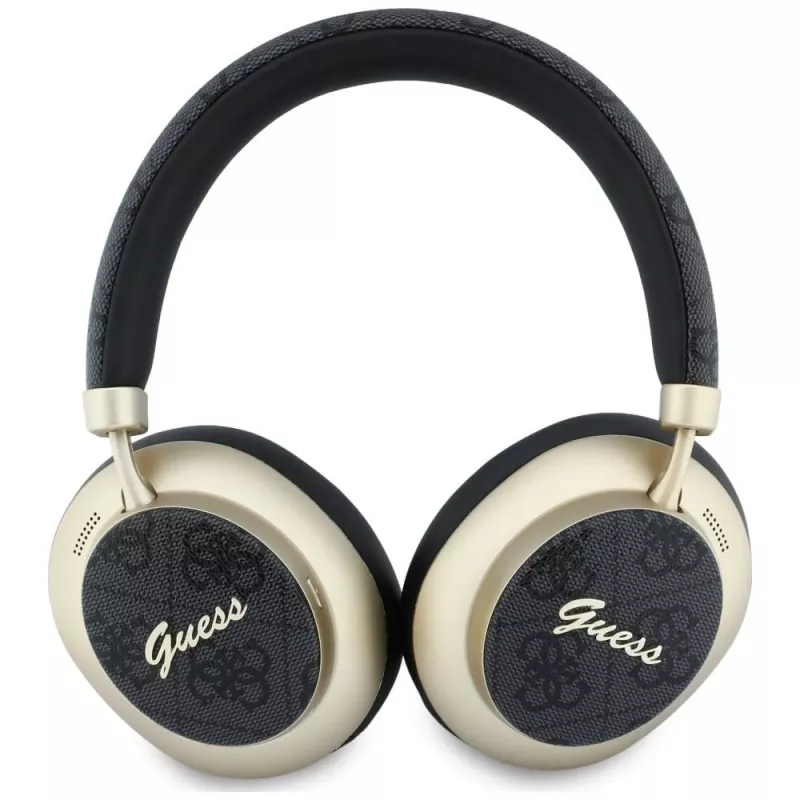 Guess GUE005456 náhlavné Bluetooth slúchadlá s ENC, 4G Gold Script Metal, čierne