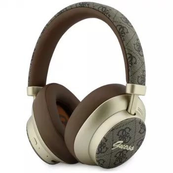 Guess GUE005457 náhlavné Bluetooth slúchadlá s ENC, hnedé, Gold Script Metal dizajn