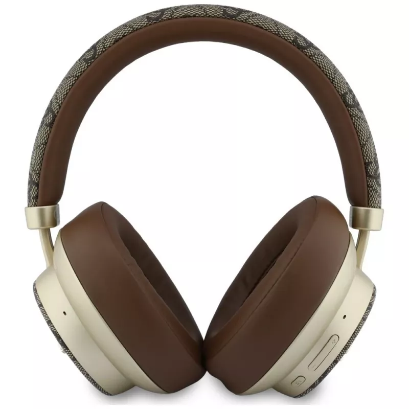 Guess GUE005457 náhlavné Bluetooth slúchadlá s ENC, hnedé, Gold Script Metal dizajn