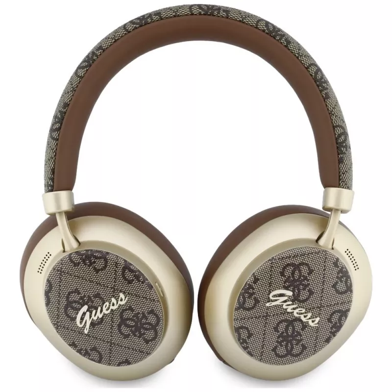 Guess GUE005457 náhlavné Bluetooth slúchadlá s ENC, hnedé, Gold Script Metal dizajn