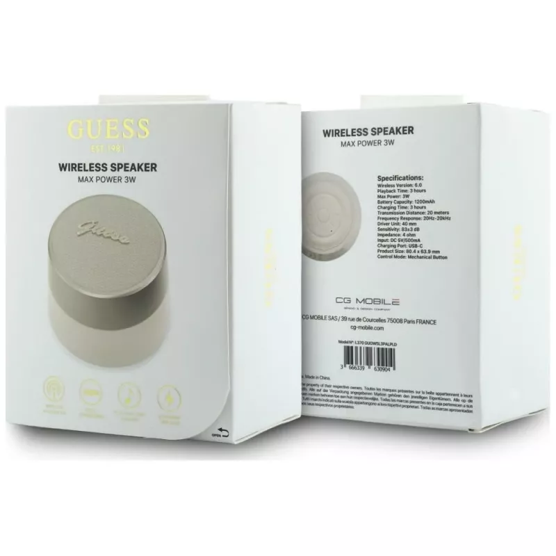 GUESS Bluetooth reproduktor 5W Script MetalLogo zlatý