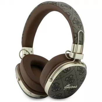 Guess GUE005462 náhlavné Bluetooth slúchadlá s ENC, kovový dizajn, 4G Script Logo, hnedé
