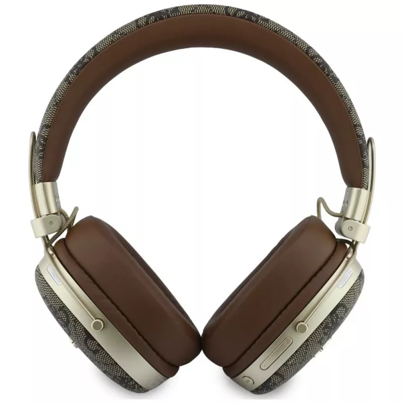 Guess GUE005462 náhlavné Bluetooth slúchadlá s ENC, kovový dizajn, 4G Script Logo, hnedé