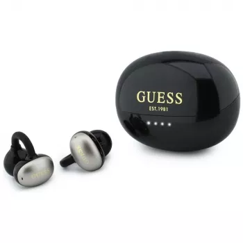 Guess Open-Wearable stereo Bluetooth slúchadlá s kovovým povrchom, elektroplátovanými časťami a klasickým logom čierne