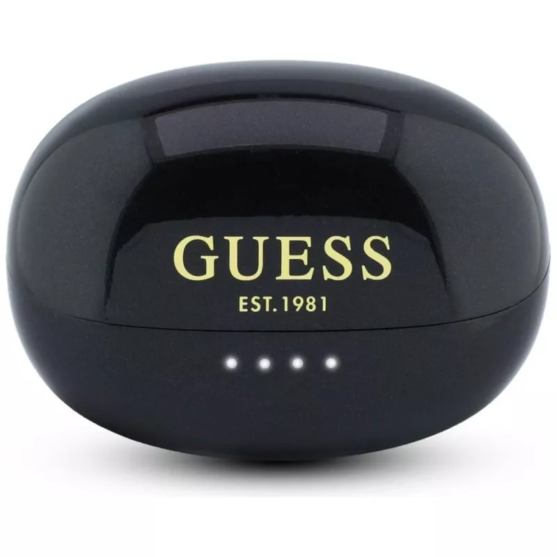 Guess Open-Wearable stereo Bluetooth slúchadlá s kovovým povrchom, elektroplátovanými časťami a klasickým logom čierne
