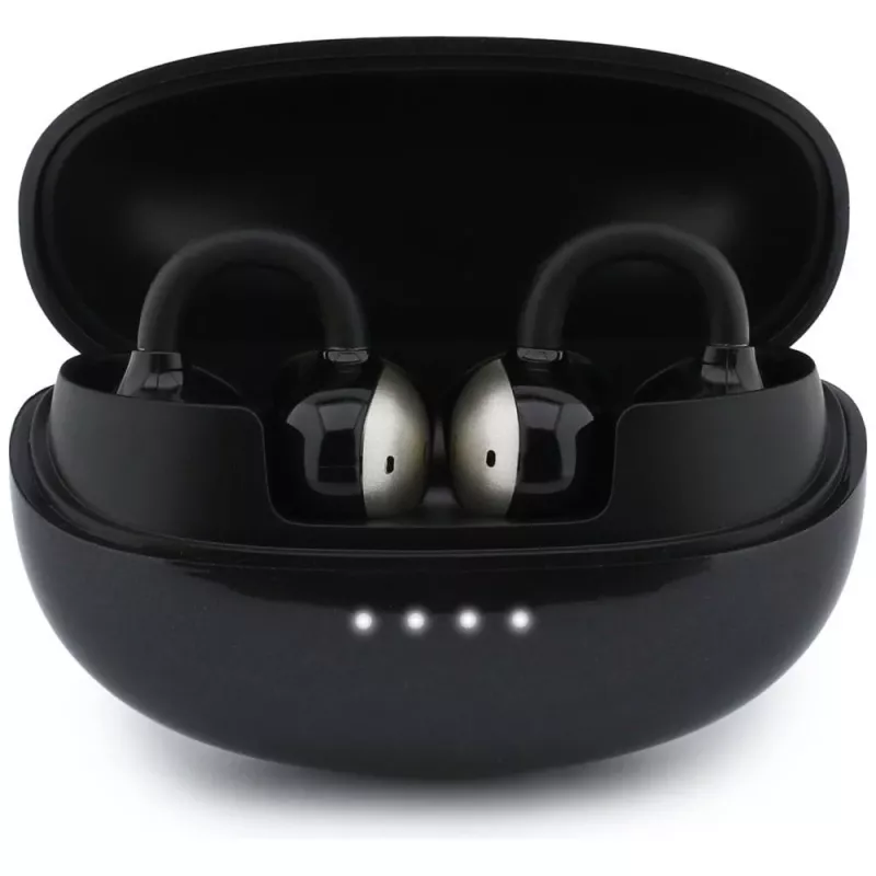 Guess Open-Wearable stereo Bluetooth slúchadlá s kovovým povrchom, elektroplátovanými časťami a klasickým logom čierne