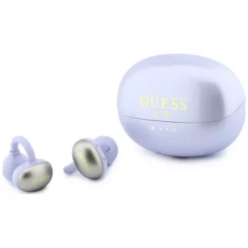 GUESS Open-Ear bezdrôtové slúchadlá s kovovým povrchom a elektroplátovanými časťami, klasické logo, fialové