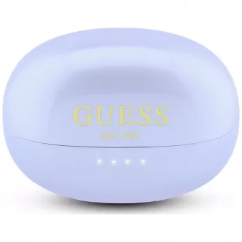 GUESS Open-Ear bezdrôtové slúchadlá s kovovým povrchom a elektroplátovanými časťami, klasické logo, fialové