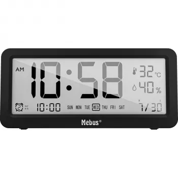 MEBUS 25819 kremenný budík digitálny LCD čierny
