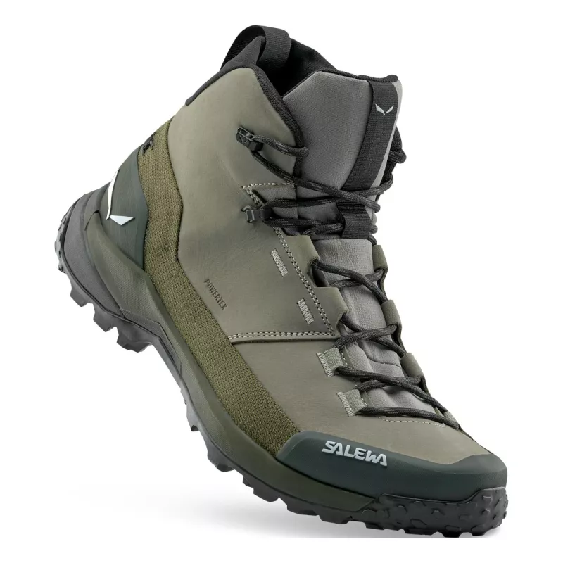 Salewa Puez Leather Mid PTX turistické topánky - Shadow/Dark Olive, EU 46.5