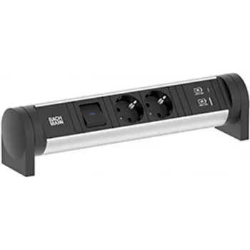 Bachmann 708.001 CYCLE stolová zásuvková lišta 2x Schuko CEE7/3 s vypínačom, 2m kábel, hliník/čierna