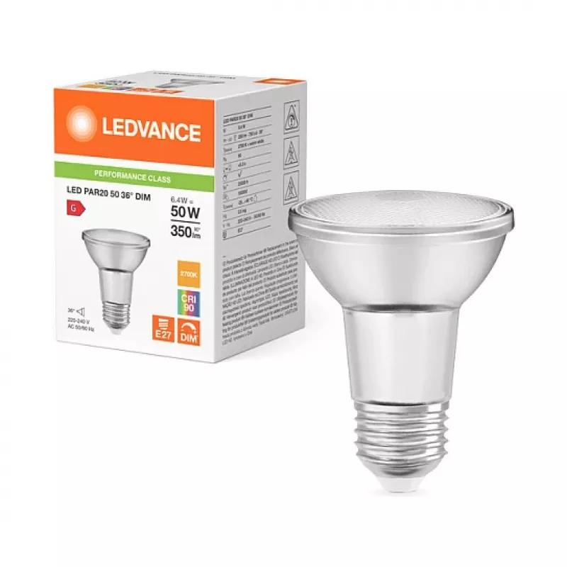 OSRAM PAR20 50W 6.4W 927 E27 stmievateľná LED reflektorová žiarovka 350 lm 2700K teplá biela