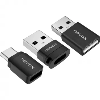 NEVOX Data Blocker (balenie 3 ks) - USB-A konektor samec na konektor samica, čistý nabíjací adaptér, zabraňuje Juice Jacking, čierny