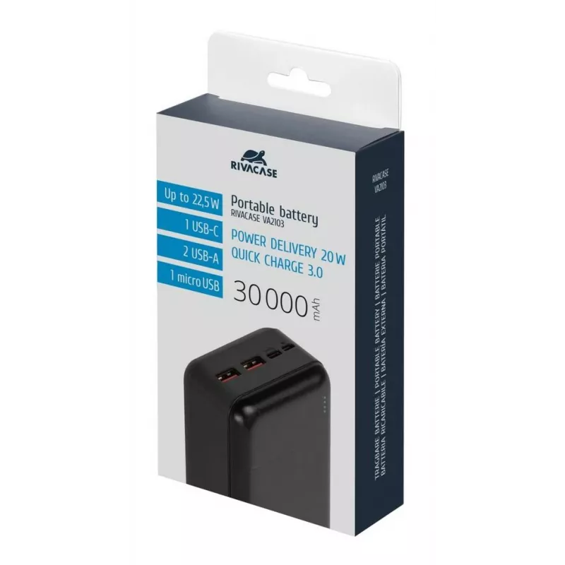 Rivacase VA2103 powerbanka 30000 mAh 22.5W čierna