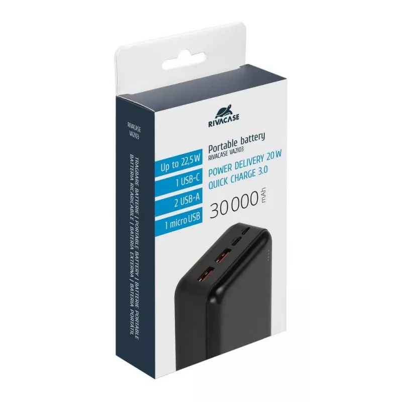 Rivacase VA2103 powerbanka 30000 mAh 22.5W čierna