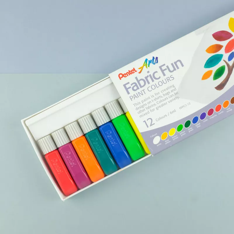Pentel Arts FFPC1-12 sada farieb na textil, rôzne farby, 12 x 6 ml tuby