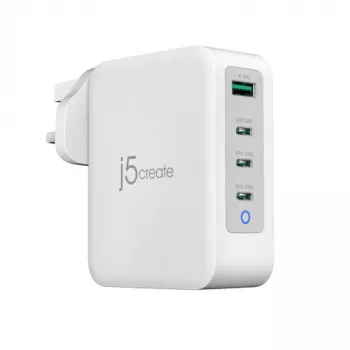 J5CREATE 130W GaN USB-C 4-portová nabíjačka - UK biela sivá