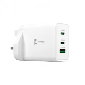 J5CREATE 65W GaN USB-C 3-portová nabíjačka UK biela